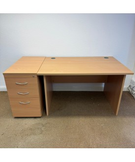 Beech Straight Desk and Pedestal Set Panel End-1200mm x 800mm