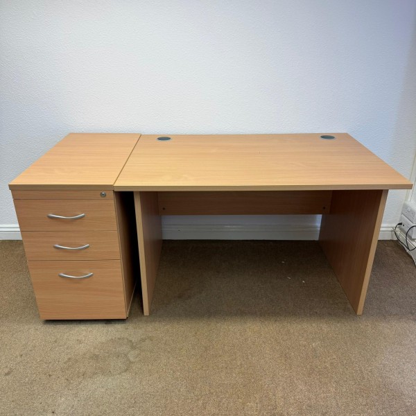 Beech Straight Desk and Pedestal Set Panel End-1200mm x 800mm