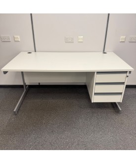 White Straight Desk With Attached Pedestal 1600mm