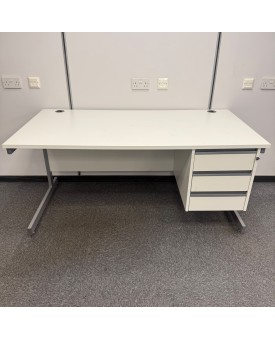 White Straight Desk With Attached Pedestal 1600mm