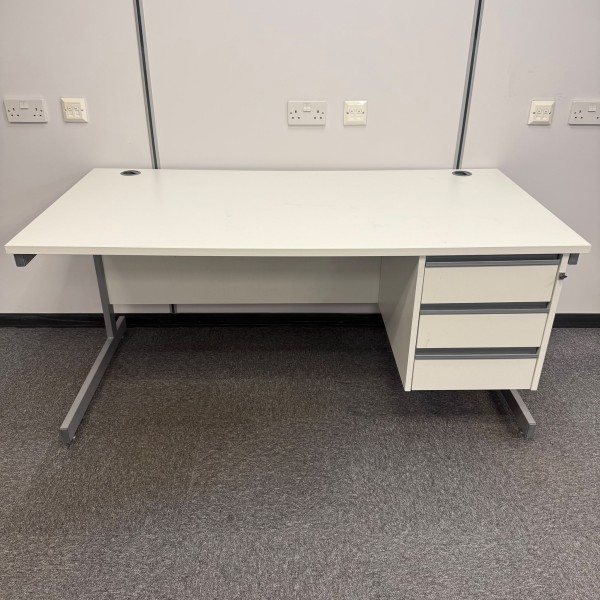 White Straight Desk With Attached Pedestal 1600mm