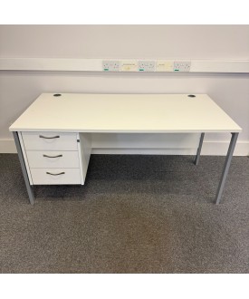 White Straight Desk With Attached Pedestal 1600mm