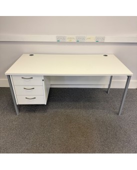White Straight Desk With Attached Pedestal 1600mm