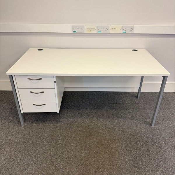 White Straight Desk With Attached Pedestal 1600mm
