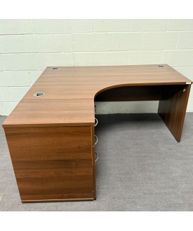 Walnut Left Handed Corner Desk Set 1600mm- Grade B