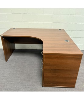 Walnut Right Handed Corner Desk Set 1600mm- Grade B