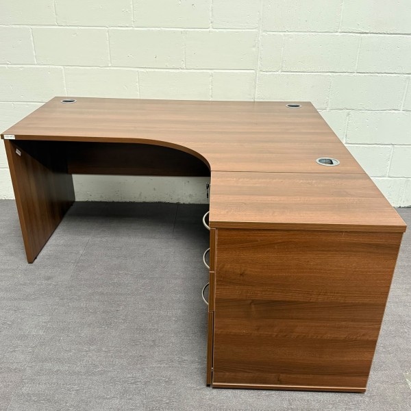 Walnut Right Handed Corner Desk Set 1600mm- Grade B