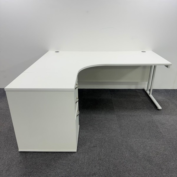 White Left Hand Corner Desk Set 1800mm