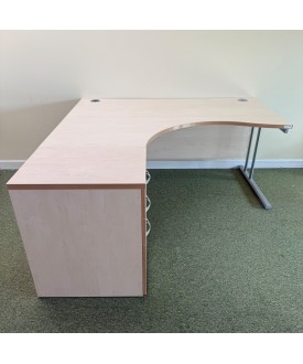 Maple Left Handed Corner Desk and Pedestal Set- 1600mm- Cantilever