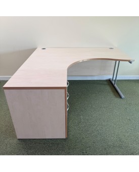 Maple Left Handed Corner Desk and Pedestal Set- 1600mm- Cantilever