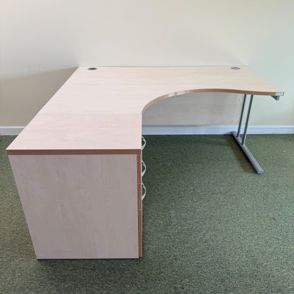 Maple Left Handed Corner Desk and Pedestal Set- 1600mm- Cantilever