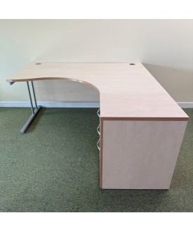 Maple Right Handed Corner Desk and Pedestal Set- 1600mm- Cantilever