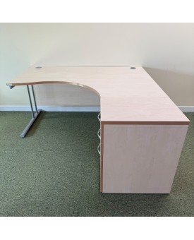 Maple Right Handed Corner Desk and Pedestal Set- 1600mm- Cantilever