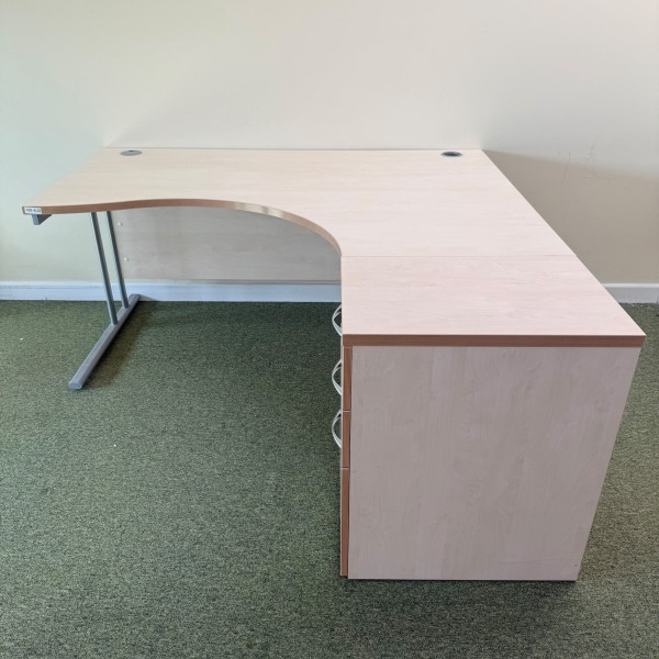 Maple Right Handed Corner Desk and Pedestal Set- 1600mm- Cantilever