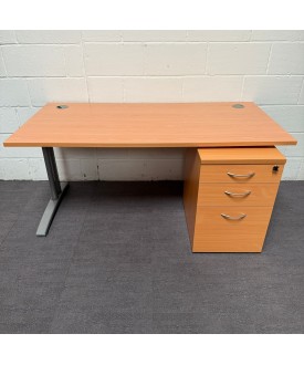 Beech Straight Desk and Pedestal Set- 1600mm x 800mm
