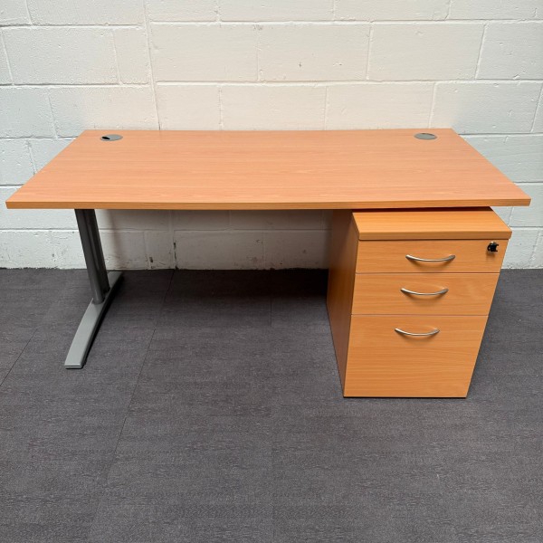 Beech Straight Desk and Pedestal Set- 1600mm x 800mm Grade B