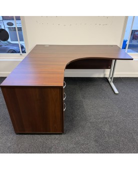 Walnut Left Handed Corner Desk Set 1600mm- Cantilever