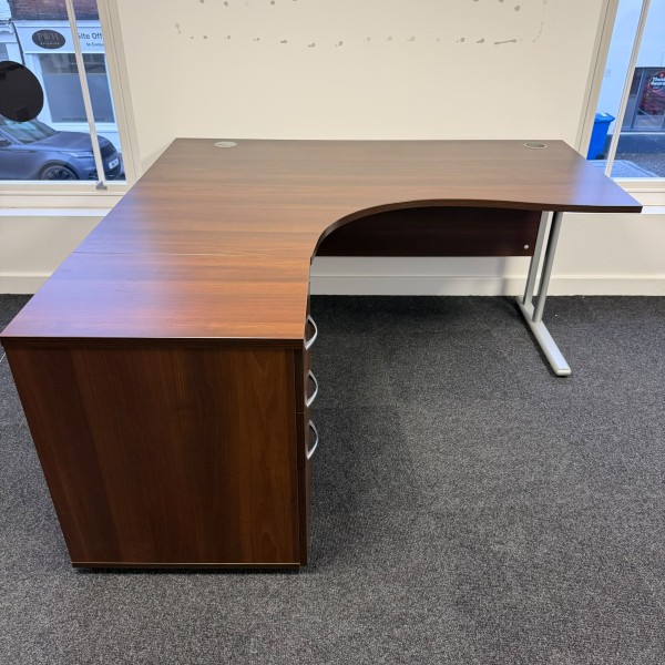 Walnut Left Handed Corner Desk Set 1600mm- Cantilever