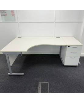 White Left Hand Corner Desk Set 1600mm