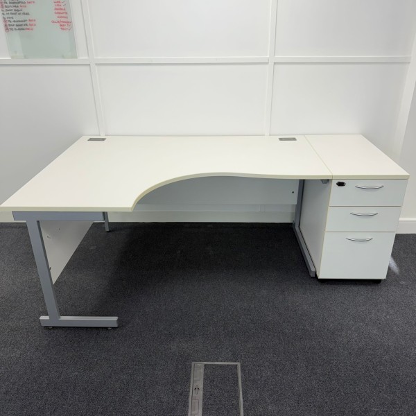 White Left Hand Corner Desk Set 1600mm