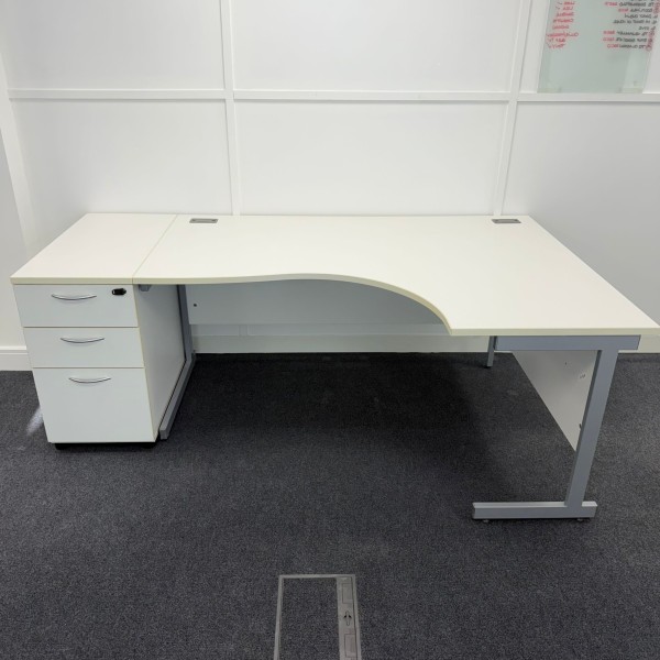 White Right Hand Corner Desk Set 1600mm