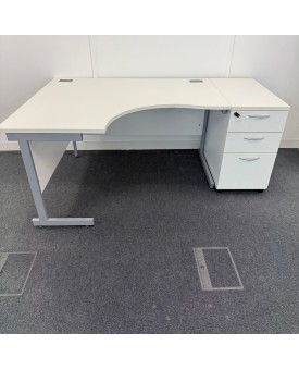 White Left Hand Corner Desk Set 1400mm