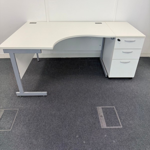 White Left Hand Corner Desk Set 1400mm