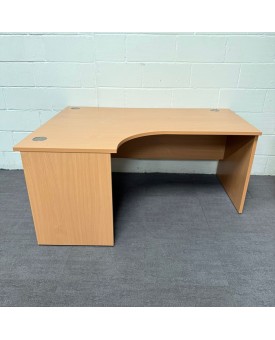 Beech Left Handed Corner Desk1600mm- Panel End