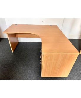 Beech Right Handed Corner Desk and Pedestal Set 1600mm- Panel End