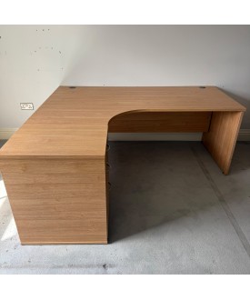 Oak Left Handed Corner Desk Set with Pedestal - 1800mm
