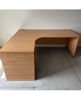 Oak Left Handed Corner Desk Set with Pedestal - 1800mm
