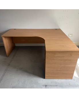 Oak Right Handed Corner Desk with Pedestal Set- 1800mm