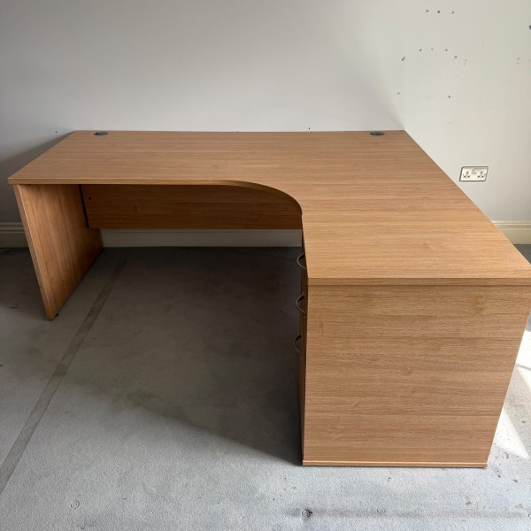 Oak Right Handed Corner Desk with Pedestal Set- 1800mm