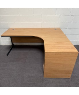 Oak Right Handed Corner Desk Set with Pedestal- 1800mm - Grade B