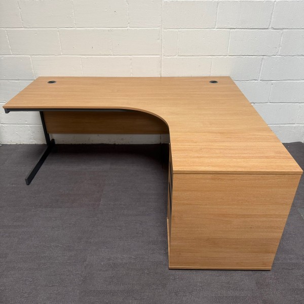 Oak Right Handed Corner Desk Set with Pedestal- 1800mm - Grade B