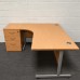 Beech Left Handed Corner Desk and Pedestal Set 1600mm- Cantilever