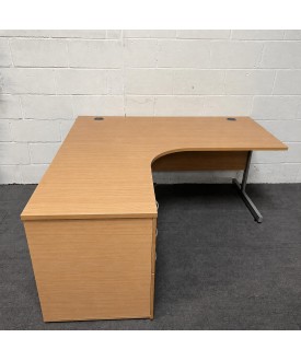 Beech Left Handed Corner Desk and Pedestal Set 1600mm- Cantilever