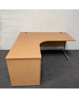 Beech Left Handed Corner Desk and Pedestal Set 1600mm- Cantilever