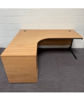 Oak Left Handed Corner Desk Set with Pedestal- 1800mm - Grade B