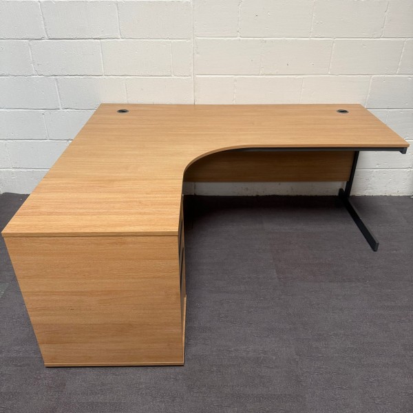 Oak Left Handed Corner Desk Set with Pedestal- 1800mm - Grade B