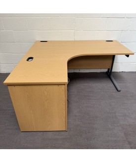 Oak Left Handed Corner Desk Set with Pedestal- 1600mm - Grade B
