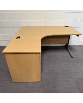 Oak Left Handed Corner Desk Set with Pedestal- 1600mm - Grade B