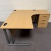 Oak Right Handed Corner Desk Set with Pedestal- 1600mm - Grade B
