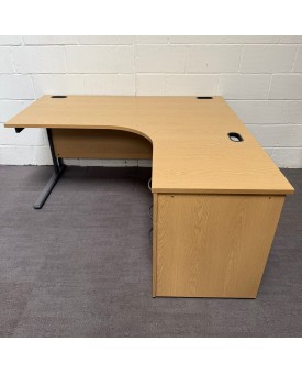 Oak Right Handed Corner Desk Set with Pedestal- 1600mm - Grade B