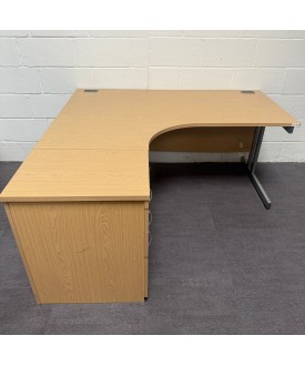 Oak Left Handed Corner Desk Set with Pedestal- 1600mm