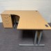 Oak Left Handed Corner Desk Set with Pedestal- 1600mm