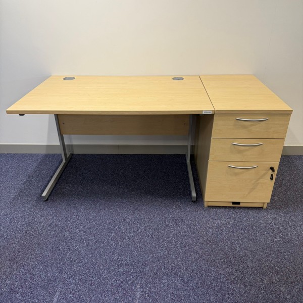 Maple Straight Desk and Pedestal Set- 1200mm- Cantilever