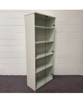 White 2000mm High 4 Shelf Glass Door Display Cupboard