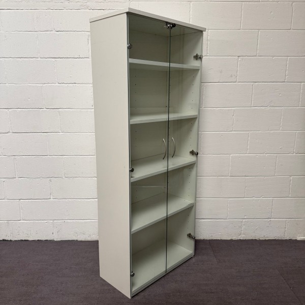 White 2000mm High 4 Shelf Glass Door Display Cupboard