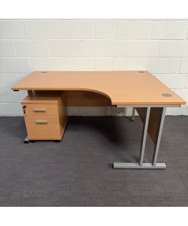 Beech Right Handed Corner Desk and Pedestal Set- 1600- Cantilever